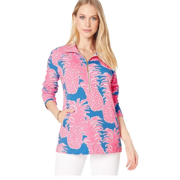 Lilly Pulitzer Tops - EUC Lilly Pulitzer Pink and Blue Pineapple Popover size XXS